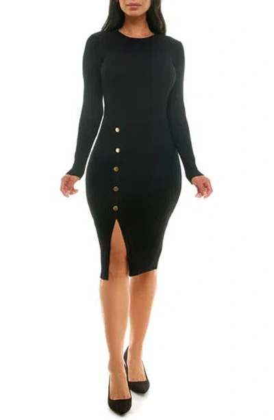 Nina Leonard Long Sleeve Ribbed Sweater Dress In Black