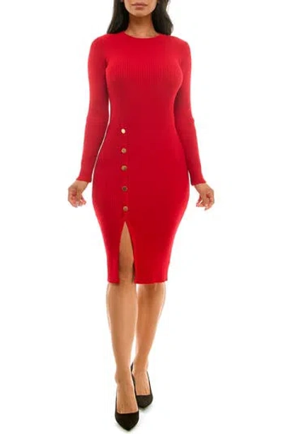 Nina Leonard Long Sleeve Ribbed Sweater Dress In Red