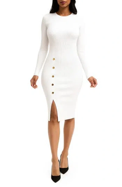 Nina Leonard Long Sleeve Ribbed Sweater Dress In White