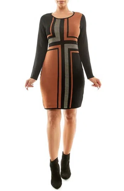 Nina Leonard Long Sleeve Sweater Dress In Multi