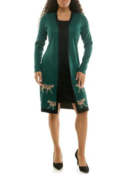 Nina Leonard Long Sleeve Twofer Dress In Green