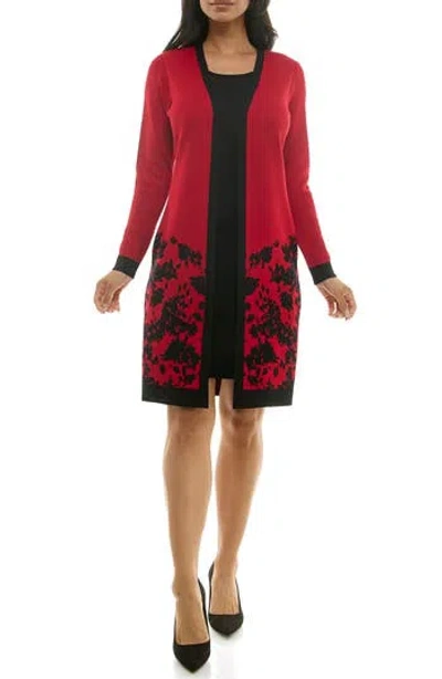 Nina Leonard Long Sleeve Twofer Dress In Multi