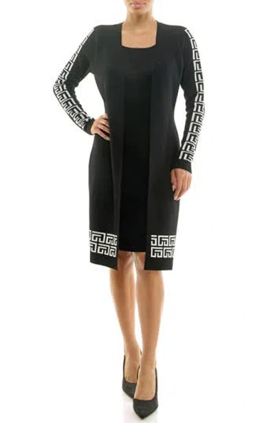 Nina Leonard Long Sleeve Twofer Dress In Multi