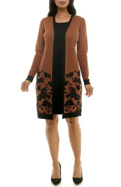 Nina Leonard Long Sleeve Twofer Dress In Multi