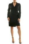 Nina Leonard Long Sleeve Wrap Blazer Dress In Black