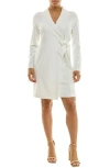 Nina Leonard Long Sleeve Wrap Blazer Dress In White