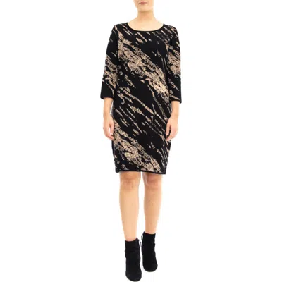 Nina Leonard Marbled Scoop Neck Dress In Black