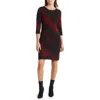 Nina Leonard Marbled Scoop Neck Dress In Red