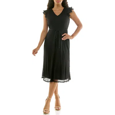 Nina Leonard Mesh Fit & Flare Dress In Black