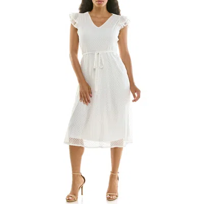 Nina Leonard Mesh Fit & Flare Dress In Ivory