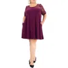 Nina Leonard Mesh Inset Trapeze Dress In Crisp Berry