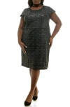 Nina Leonard Metallic Cap Sleeve Shift Dress In Black/blue/metallic Multi