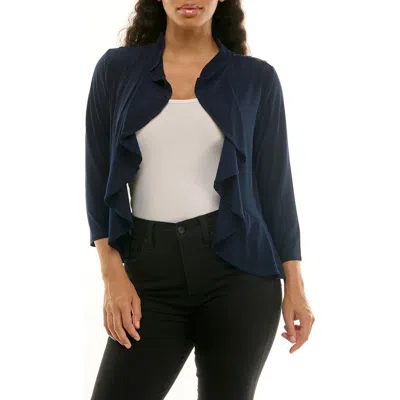 Nina Leonard Metallic Stripe Ruffle Trim Shrug In Blue