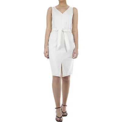 Nina Leonard Millennium Sleevess Belted Dress In Ivory/black