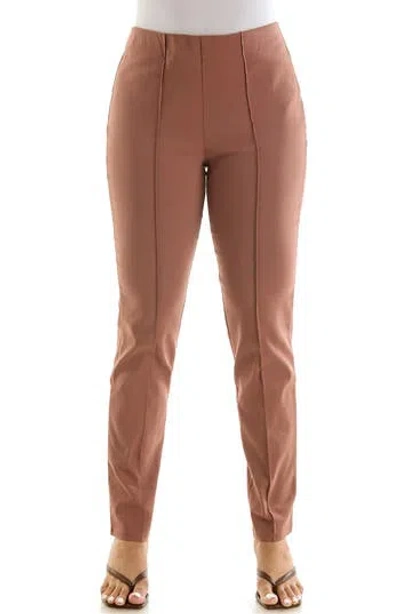 Nina Leonard Milli Narrow Leg Pintuck Pants In Brown