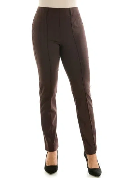 Nina Leonard Milli Narrow Leg Pintuck Pants In Brown