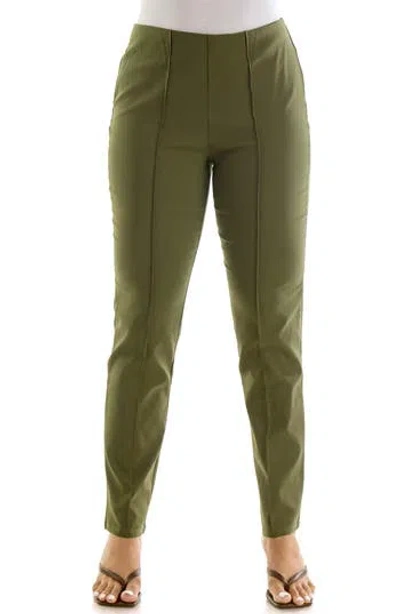 Nina Leonard Milli Narrow Leg Pintuck Pants In Green