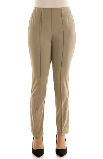 Nina Leonard Milli Narrow Leg Pintuck Pants In Neutral