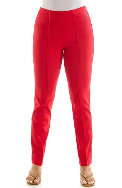 Nina Leonard Milli Narrow Leg Pintuck Pants In Red