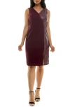 Nina Leonard Mixed Media Sleeveless Sheath Dress In Deep Wine