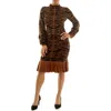 Nina Leonard Mock Neck Balloon Sleeve Jacquard Sweater Dress In Animal Print