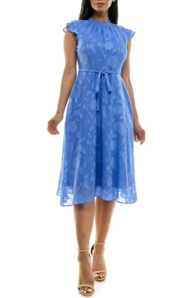 Nina Leonard Mock Neck Flutter Sleeve Midi Dress In Baby Blue