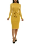 Nina Leonard Mock Neck Long Sleeve Midi Dress