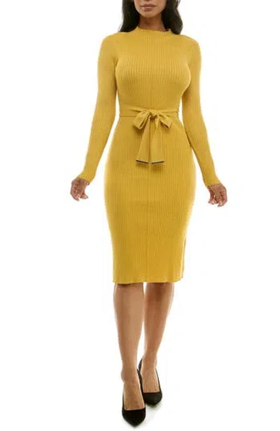 Nina Leonard Mock Neck Long Sleeve Midi Dress