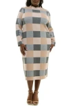 Nina Leonard Mock Neck Long Sleeve Sheath Dress In Grey/tan Multi