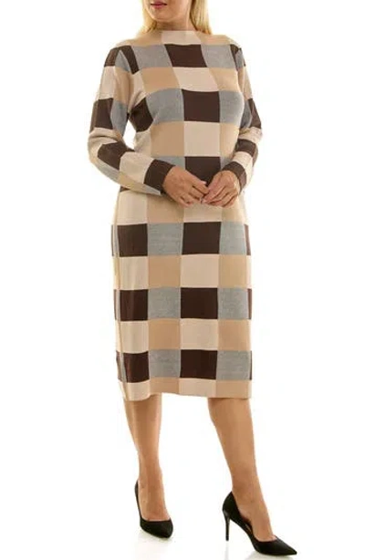 Nina Leonard Mock Neck Long Sleeve Sheath Dress In Multi