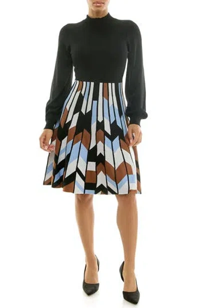 Nina Leonard Mock Neck Long Sleeve Sweater Dress In Black