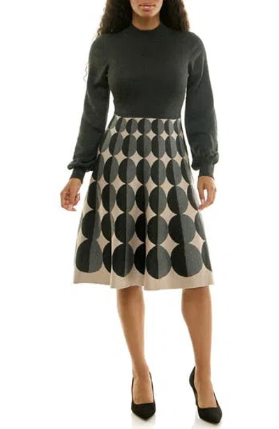 Nina Leonard Mock Neck Long Sleeve Sweater Dress In Black