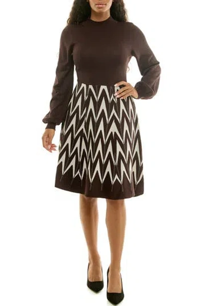 Nina Leonard Mock Neck Long Sleeve Sweater Dress In Brown