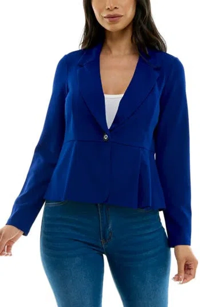 Nina Leonard Notch Lapel Peplum Blazer In Deep Sapphire