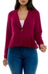 Nina Leonard Notch Lapel Peplum Blazer In Sangria