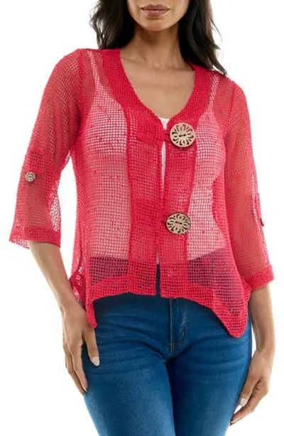 Nina Leonard Open Knit Bolero Cardigan In Red