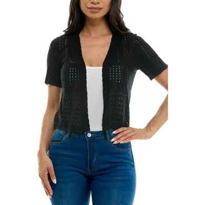 Nina Leonard Open Stitch Short Sleeve Bolero In Black