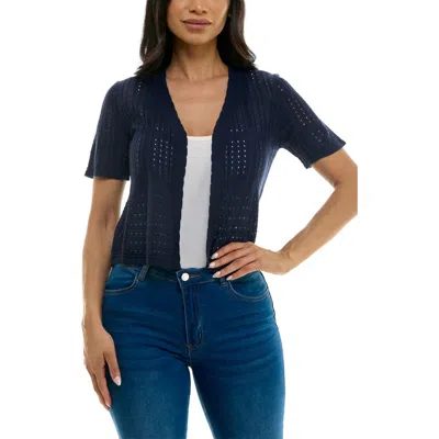 Nina Leonard Open Stitch Short Sleeve Bolero In Navy