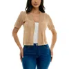Nina Leonard Open Stitch Short Sleeve Bolero In Tan
