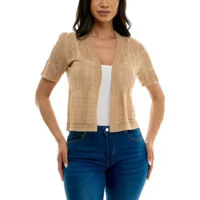 Nina Leonard Open Stitch Short Sleeve Bolero In Tan