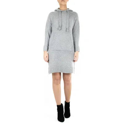 Nina Leonard Oversize Long Sleeve Hooded Sweater Dress In Light Grey