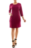 Nina Leonard Patterned 3/4 Sleeve Trapeze Dress In Sangria/black