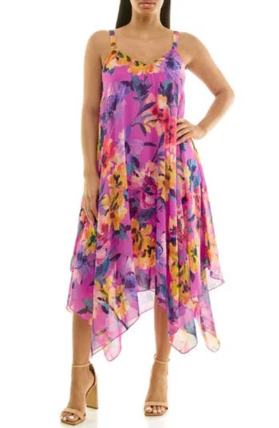 Nina Leonard Patterned Handkerchief Hem Dress In Multi
