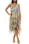 Nina Leonard Patterned Handkerchief Hem Dress In Denim Multi