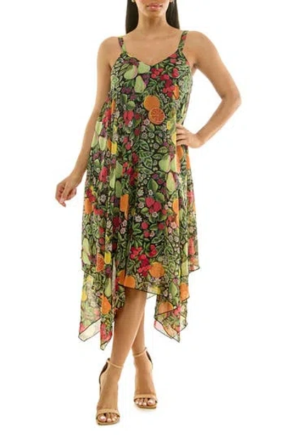Nina Leonard Patterned Handkerchief Hem Dress In Green