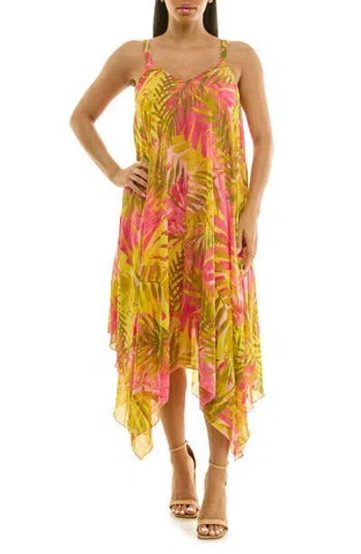 Nina Leonard Patterned Handkerchief Hem Dress In Multi
