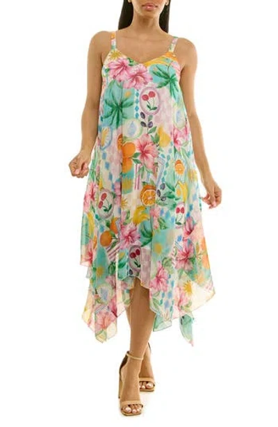 Nina Leonard Patterned Handkerchief Hem Dress In Multi