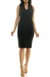 Nina Leonard Pinstripe U Neck Sleeveless Midi Sheath Dress In Black