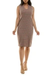 Nina Leonard Plaid U Neck Sleeveless Midi Dress In Brown