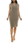 Nina Leonard Plaid U Neck Sleeveless Midi Dress In Gray